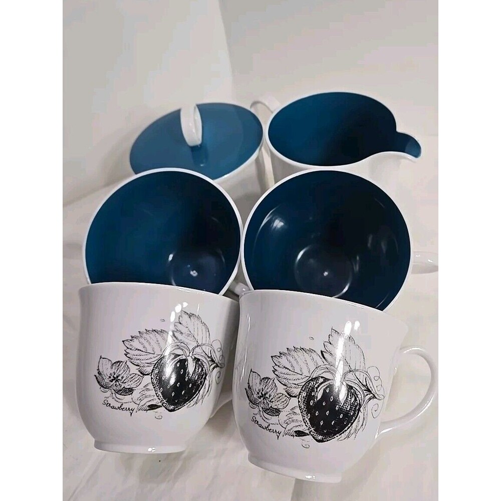 1960’s  Susie Cooper Black Fruit Bone China Cup Creamer  SugarEngland Strawberry